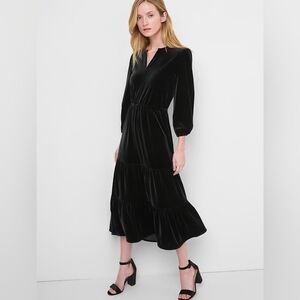 {Gap} Velvet Tiered Midi Dress - True Black - Size XL